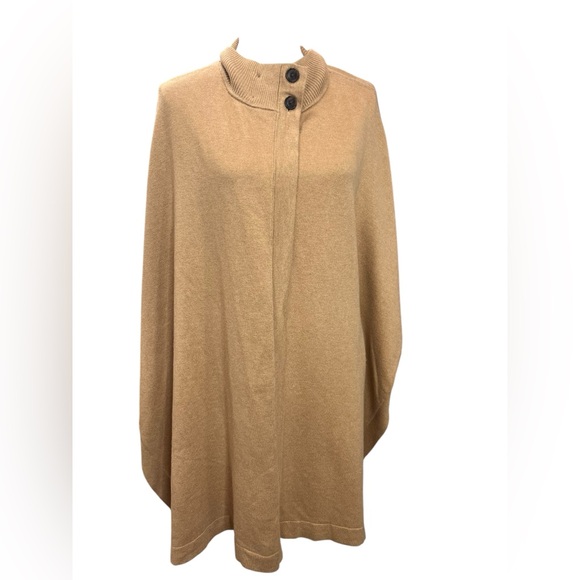 Banana Republic Factory Camel Knit Button Poncho Cape M/L Oversized - Picture 3 of 13
